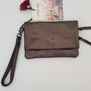 Johnny Was Elisa Laminated suede metallic envelope wristlet. NWT